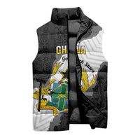 Custom Ghana Football Sleeveless Puffer Jacket 2026 Go Black Stars Black Adinkra Pattern - Wonder Print Shop