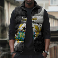 Custom Ghana Football Sleeveless Puffer Jacket 2026 Go Black Stars Black Adinkra Pattern - Wonder Print Shop