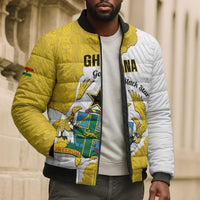 Custom Ghana Football Bomber Puffer Jacket 2026 Go Black Stars Yellow Adinkra Pattern - Wonder Print Shop