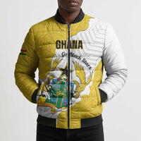 Custom Ghana Football Bomber Puffer Jacket 2026 Go Black Stars Yellow Adinkra Pattern - Wonder Print Shop