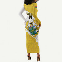Custom Ghana Football Long Sleeve Bodycon Dress 2026 Go Black Stars Yellow Adinkra Pattern - Wonder Print Shop