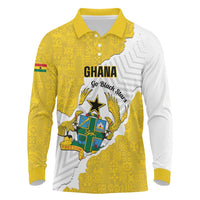 Custom Ghana Football Long Sleeve Polo Shirt 2026 Go Black Stars Yellow Adinkra Pattern - Wonder Print Shop