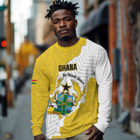 Custom Ghana Football Long Sleeve Shirt 2026 Go Black Stars Yellow Adinkra Pattern - Wonder Print Shop