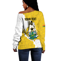 Custom Ghana Football Off Shoulder Sweater 2026 Go Black Stars Yellow Adinkra Pattern - Wonder Print Shop