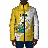 Custom Ghana Football Padded Jacket 2026 Go Black Stars Yellow Adinkra Pattern - Wonder Print Shop
