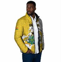 Custom Ghana Football Padded Jacket 2026 Go Black Stars Yellow Adinkra Pattern - Wonder Print Shop