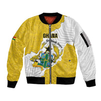 Custom Ghana Football Sleeve Zip Bomber Jacket 2026 Go Black Stars Yellow Adinkra Pattern - Wonder Print Shop