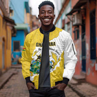 Custom Ghana Football Sleeve Zip Bomber Jacket 2026 Go Black Stars Yellow Adinkra Pattern - Wonder Print Shop