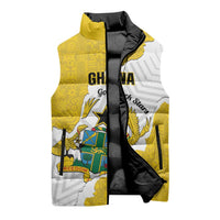 Custom Ghana Football Sleeveless Puffer Jacket 2026 Go Black Stars Yellow Adinkra Pattern - Wonder Print Shop