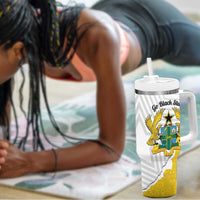 Custom Ghana Football Tumbler With Handle 2026 Go Black Stars Yellow Adinkra Pattern - Wonder Print Shop