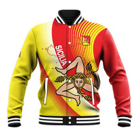 Personalized Sicilia La Trinacria Baseball Jacket Sicilian Map Flag Color