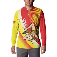 Personalized Sicilia La Trinacria Button Sweatshirt Sicilian Map Flag Color