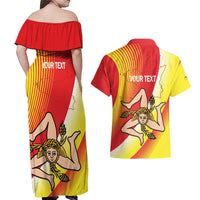 Personalized Sicilia La Trinacria Couples Matching Off Shoulder Maxi Dress and Hawaiian Shirt Sicilian Map Flag Color
