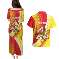 Personalized Sicilia La Trinacria Couples Matching Puletasi and Hawaiian Shirt Sicilian Map Flag Color