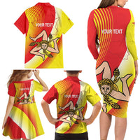 Personalized Sicilia La Trinacria Family Matching Long Sleeve Bodycon Dress and Hawaiian Shirt Sicilian Map Flag Color