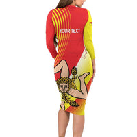 Personalized Sicilia La Trinacria Family Matching Long Sleeve Bodycon Dress and Hawaiian Shirt Sicilian Map Flag Color