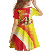 Personalized Sicilia La Trinacria Family Matching Off Shoulder Short Dress and Hawaiian Shirt Sicilian Map Flag Color