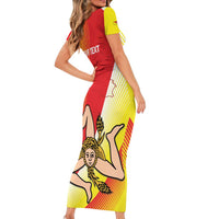 Personalized Sicilia La Trinacria Family Matching Short Sleeve Bodycon Dress and Hawaiian Shirt Sicilian Map Flag Color