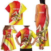 Personalized Sicilia La Trinacria Family Matching Tank Maxi Dress and Hawaiian Shirt Sicilian Map Flag Color