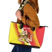 Personalized Sicilia La Trinacria Leather Tote Bag Sicilian Map Flag Color