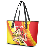 Personalized Sicilia La Trinacria Leather Tote Bag Sicilian Map Flag Color