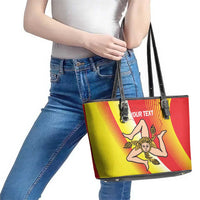 Personalized Sicilia La Trinacria Leather Tote Bag Sicilian Map Flag Color