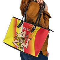 Personalized Sicilia La Trinacria Leather Tote Bag Sicilian Map Flag Color