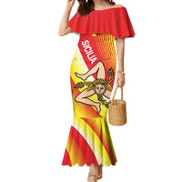 Personalized Sicilia La Trinacria Mermaid Dress Sicilian Map Flag Color