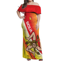 Personalized Sicilia La Trinacria Off Shoulder Maxi Dress Sicilian Map Flag Color