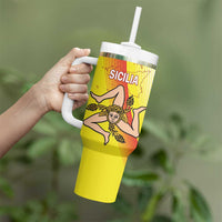 Personalized Sicilia La Trinacria Tumbler With Handle Sicilian Map Flag Color