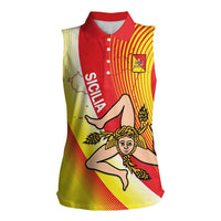 Personalized Sicilia La Trinacria Women Sleeveless Polo Shirt Sicilian Map Flag Color