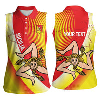 Personalized Sicilia La Trinacria Women Sleeveless Polo Shirt Sicilian Map Flag Color