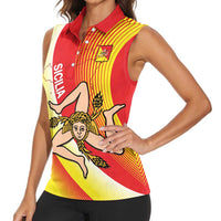 Personalized Sicilia La Trinacria Women Sleeveless Polo Shirt Sicilian Map Flag Color