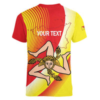 Personalized Sicilia La Trinacria Women V-Neck T-Shirt Sicilian Map Flag Color