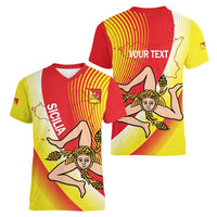 Personalized Sicilia La Trinacria Women V-Neck T-Shirt Sicilian Map Flag Color