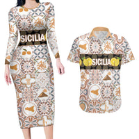 Personalized Sicilia National Symbols With Mosaic Motifs Couples Matching Long Sleeve Bodycon Dress and Hawaiian Shirt