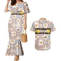 Personalized Sicilia National Symbols With Mosaic Motifs Couples Matching Mermaid Dress and Hawaiian Shirt