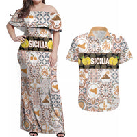 Personalized Sicilia National Symbols With Mosaic Motifs Couples Matching Off Shoulder Maxi Dress and Hawaiian Shirt