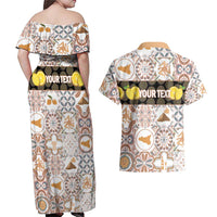 Personalized Sicilia National Symbols With Mosaic Motifs Couples Matching Off Shoulder Maxi Dress and Hawaiian Shirt