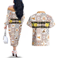 Personalized Sicilia National Symbols With Mosaic Motifs Couples Matching Off The Shoulder Long Sleeve Dress and Hawaiian Shirt