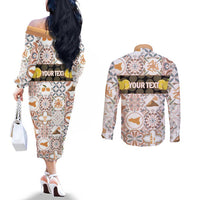 Personalized Sicilia National Symbols With Mosaic Motifs Couples Matching Off The Shoulder Long Sleeve Dress and Long Sleeve Button Shirt