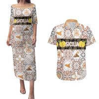 Personalized Sicilia National Symbols With Mosaic Motifs Couples Matching Puletasi and Hawaiian Shirt