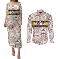 Personalized Sicilia National Symbols With Mosaic Motifs Couples Matching Puletasi and Long Sleeve Button Shirt