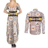 Personalized Sicilia National Symbols With Mosaic Motifs Couples Matching Summer Maxi Dress and Long Sleeve Button Shirt