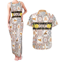 Personalized Sicilia National Symbols With Mosaic Motifs Couples Matching Tank Maxi Dress and Hawaiian Shirt