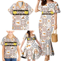 Personalized Sicilia National Symbols With Mosaic Motifs Family Matching Mermaid Dress and Hawaiian Shirt