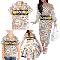 Personalized Sicilia National Symbols With Mosaic Motifs Family Matching Off The Shoulder Long Sleeve Dress and Hawaiian Shirt