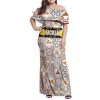 Personalized Sicilia National Symbols With Mosaic Motifs Family Matching Off Shoulder Maxi Dress and Hawaiian Shirt