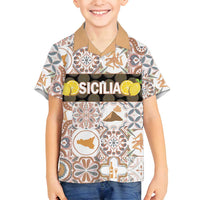 Personalized Sicilia National Symbols With Mosaic Motifs Family Matching Off Shoulder Short Dress and Hawaiian Shirt
