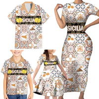 Personalized Sicilia National Symbols With Mosaic Motifs Family Matching Short Sleeve Bodycon Dress and Hawaiian Shirt